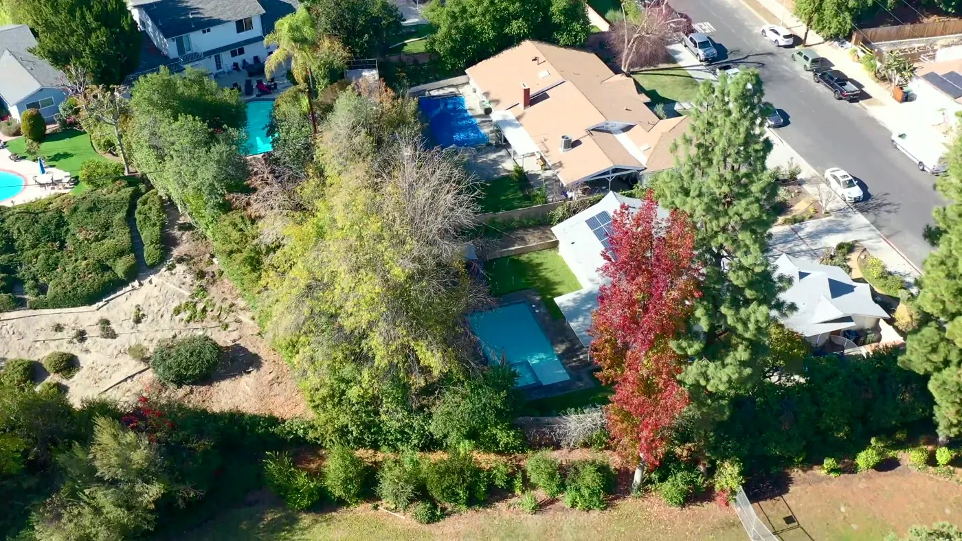Aerial view of the finished Woodland Hills rear yard