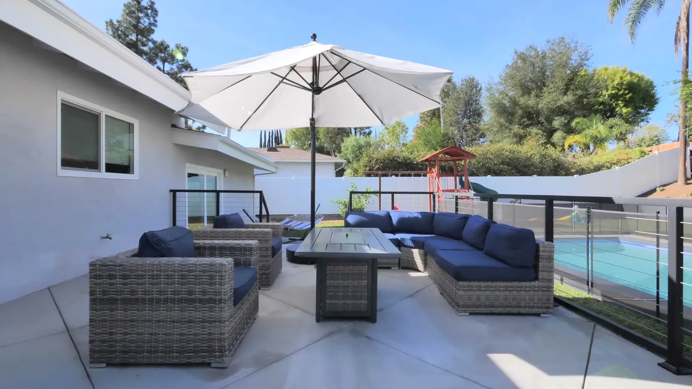 Aerial view of the completed rear yard