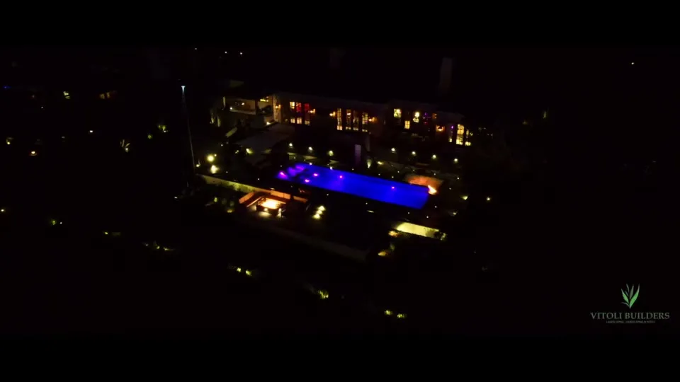 Pool and terrace lighting at dusk
